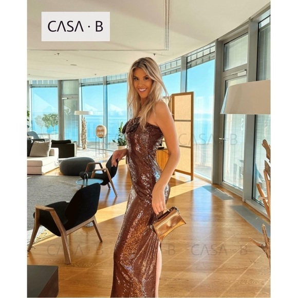 NEW to CASA B💫| Flower Bustier Sequin Maxi Gown in Chocolate Brown - Picture 9 of 10